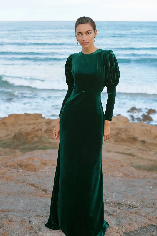 Women's Effortless Casual Outfit Big Savings on Rustic Countryside Styles Open Back Dark Green Winter Velvet Dress For Women Maxi Dress Wedding Guest Dress Bridesmaid Dress