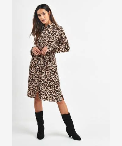 Stylish Women's Outfit Huge Savings on Parisian Styles Animal Print Belted Shirt Dress