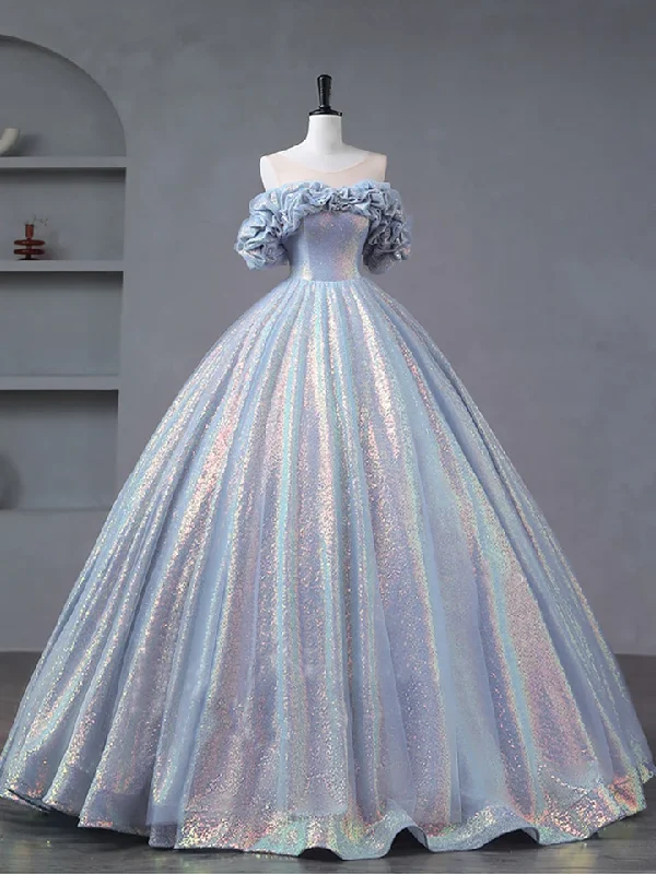 Women's Evening Clothes Feminine Elegant Off Shoulder Tulle Sequin Long Prom Dress Formal Quinceanera Dress Ball Gown  SH1325