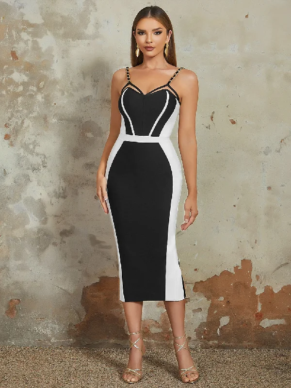 Casual Clothing For Women Clearance Event Strappy Sleeveless Splicing Midi Bandage Dress HB10005