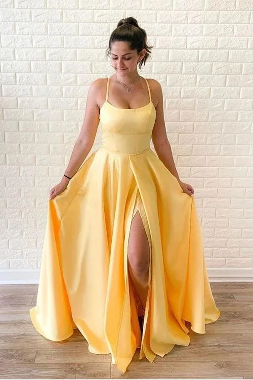 Women's Sporty Chic Clothes Refined Simplicity Yellow Sleeveless Split Long Prom Dresses Floor Length Evening Dresses N2630