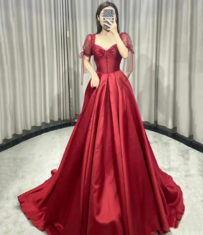 Women's Comfortable Lounge Outfit Alluring Design Vintage A line Sweetheart Burgundy Satin Evening Dress Prom Dress C1167