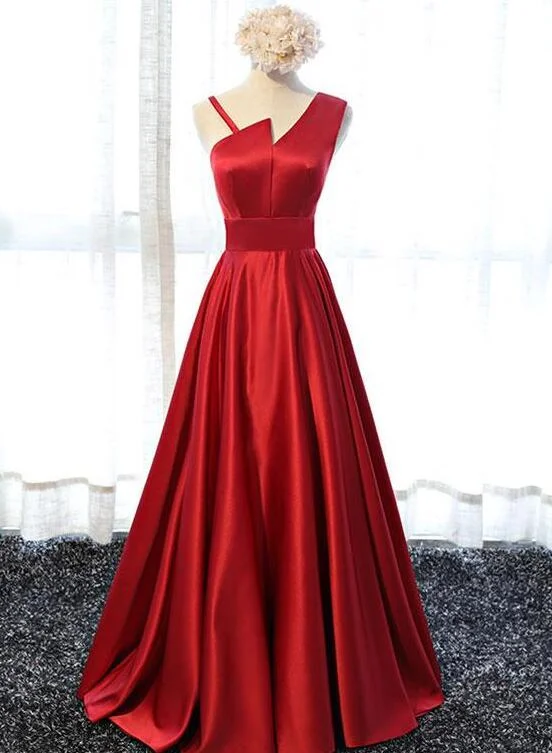 Fashionable Women's Casual Apparel Minimalist Elegant Charming One Shoulder Satin Long Prom Dress, Simple A-Line Party Dress   cg16144