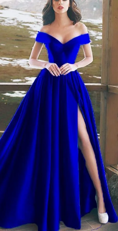 Women's Trendy Activewear Apparel Clearance Event Elegant V-neck Off The Shoulder Long Satin Prom Dresses   cg16164