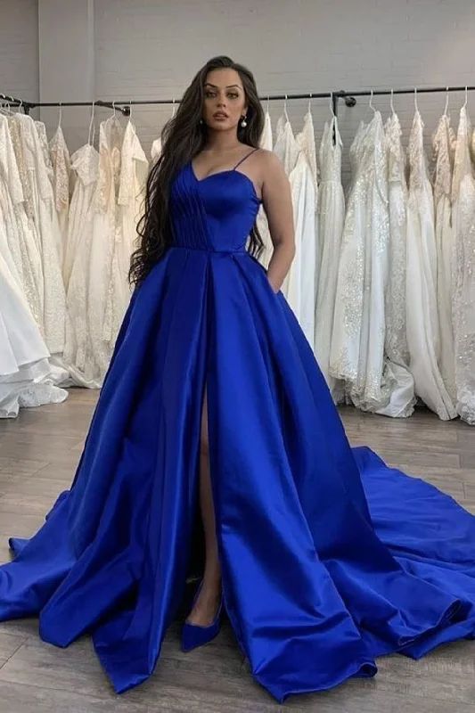 Women's Athletic Outfit Feminine Elegance Simple blue satin long prom dress blue evening dress   cg16578