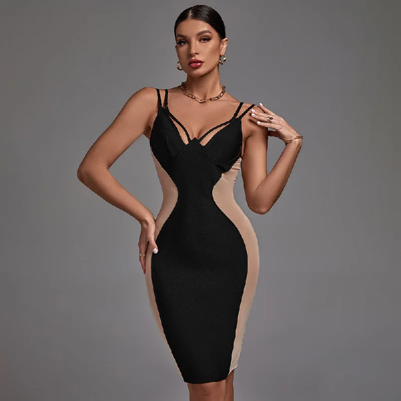 Women's Casual Wear Clothes Casual Elegance Strappy Sleeveless Mesh Midi Bandage Dress PF211013