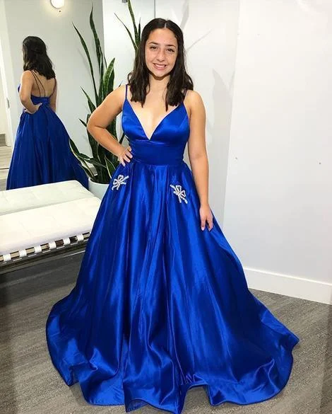 Women's Sporty Clothes Soft Textures Royal Blue Prom Dress Satin Fabric, Formal Dress, Evening Dress, Pageant Dance Dresses, School Party Gown    cg14585