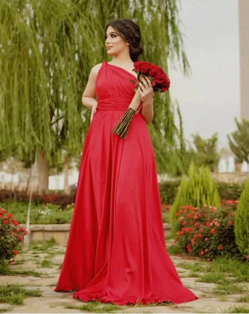 Women's Cozy Outfit For Lounging Dreamy Aesthetic Red Bridesmaid Dresses One Shoulder Floor Length Prom Dresses