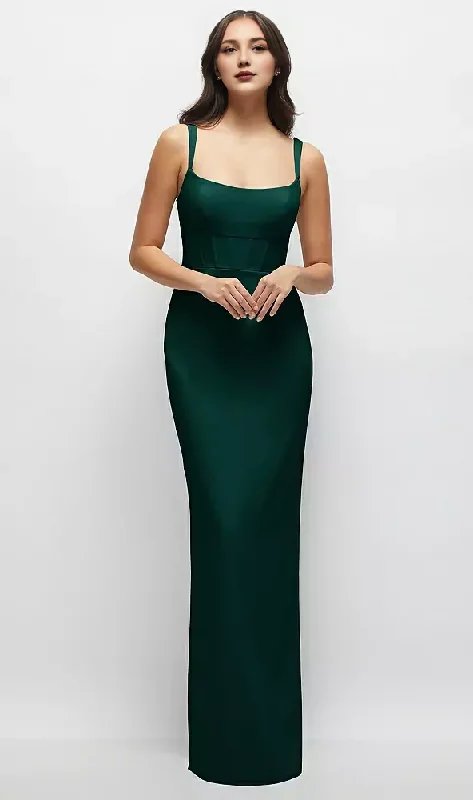 Women's Romantic Outfit Elevated Style Corset Column Maxi Dress Square Neckline Satin Long Bridesmaid Dresses Wedding Guest Dresses