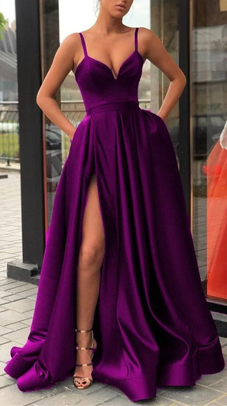 Classic Women's Clothing Styles Feminine Allure Long A-Line Satin simple Prom Dresses   cg16827