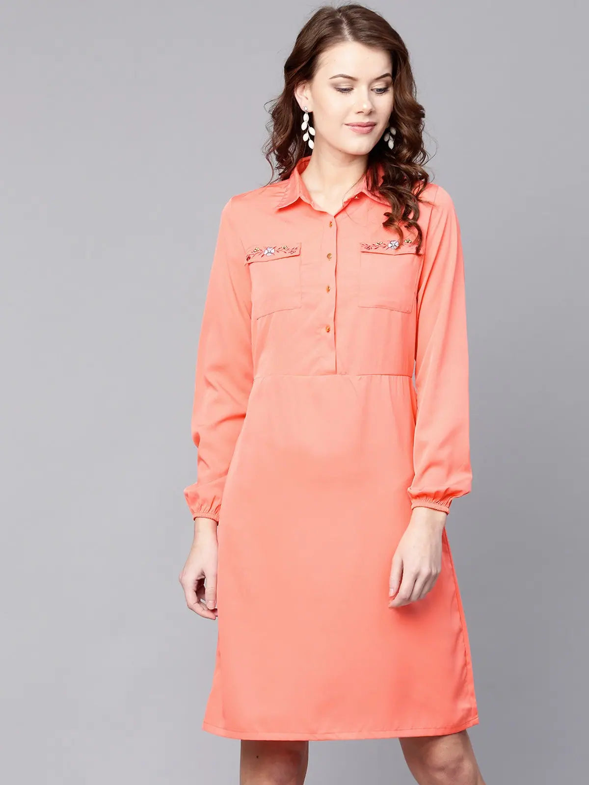 Women's Vacation Outfit Set Refined Look Embroidered Shirt Dress