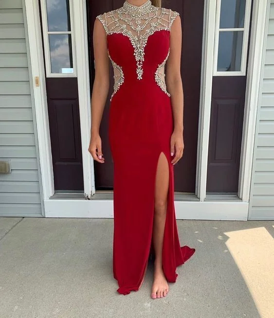 Women's Transitional Clothes Exquisite Craftsmanship Red Prom Dress,Satin Prom Dress,Beading Prom Dresses,Mermaid Prom Dress     cg13338