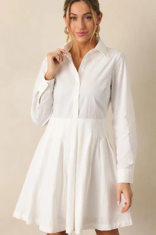 Women's Layered Outfit Bohemian Vibe Easy On Me Cotton White Long Sleeve Mini Shirt Dress