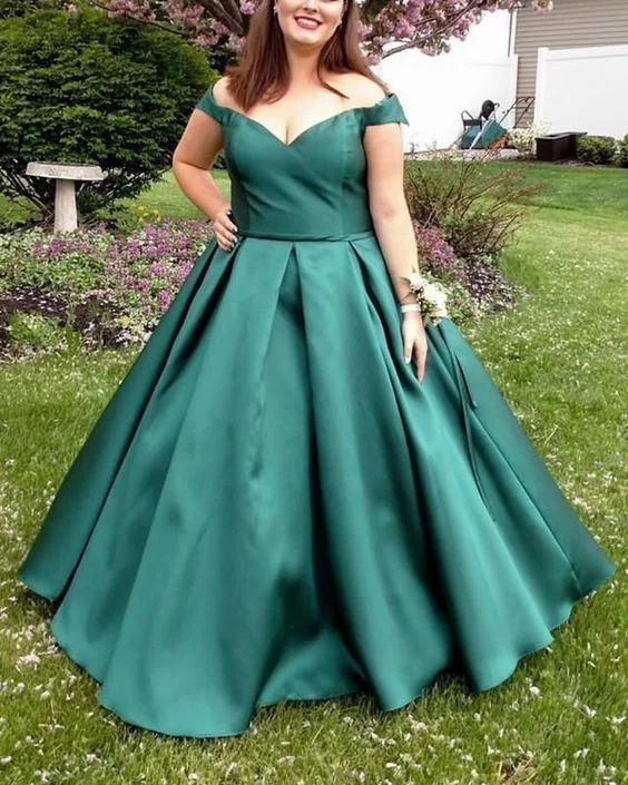 Women's Vintage Clothes Dreamy Aesthetic Satin Teal Off Shoulder Plus Size Ball Gown Sweetheart Prom Dresses    cg14617