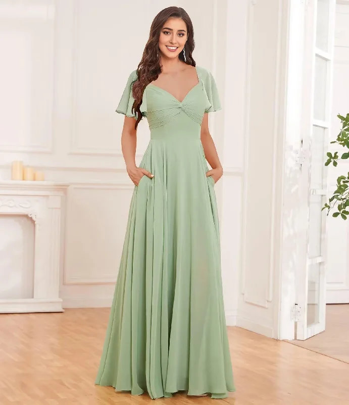 Women's Urban Clothing Seasonal Trend Formal Wear Dresses Bridesmaid Dresses V-Neck Chiffon Ruffles Side Fork Long Elegant Exquisite Wedding Guest Dresses