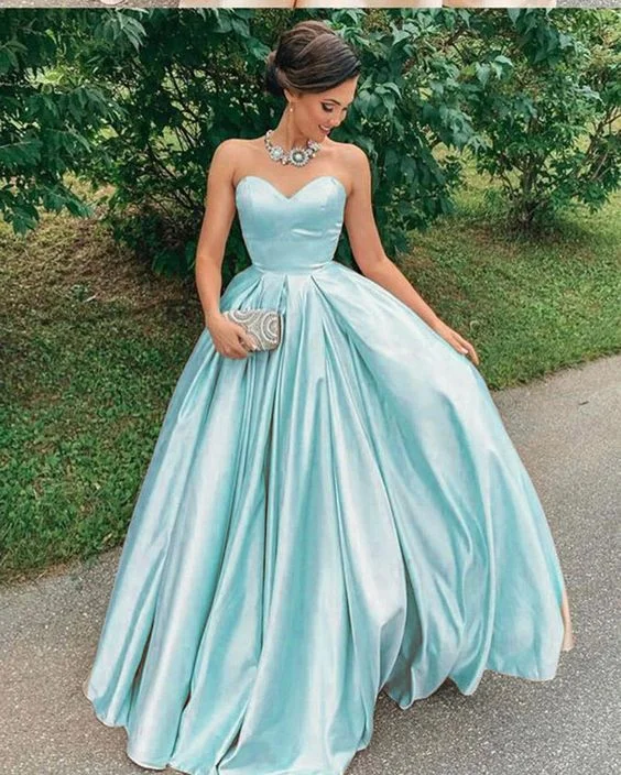 Stylish Women's Clothing Romantic Detailing Shiny Satin Sweetheart Long Prom Dress   cg17022