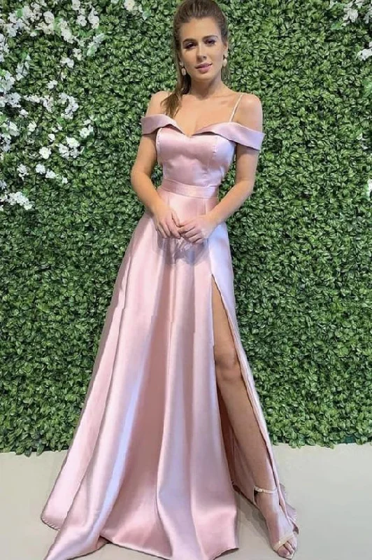 Chic Clothing For Women Elevated Style Pink satin long prom dress simple evening dress   cg17001