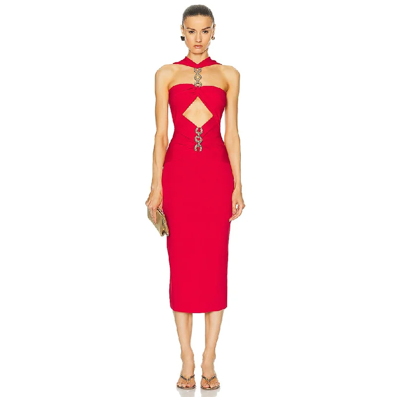 Formal Clothing For Women Timeless Elegant Sleeveless Cut Out Midi Bandage Dress HL9648