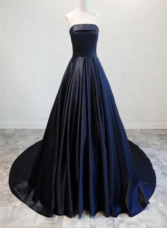 Women's Resort Apparel Effortless Comfort Navy Blue Satin Long Party Dress, Elegant Dark Blue Formal Dress Evening Dress Prom Dresss   cg16143