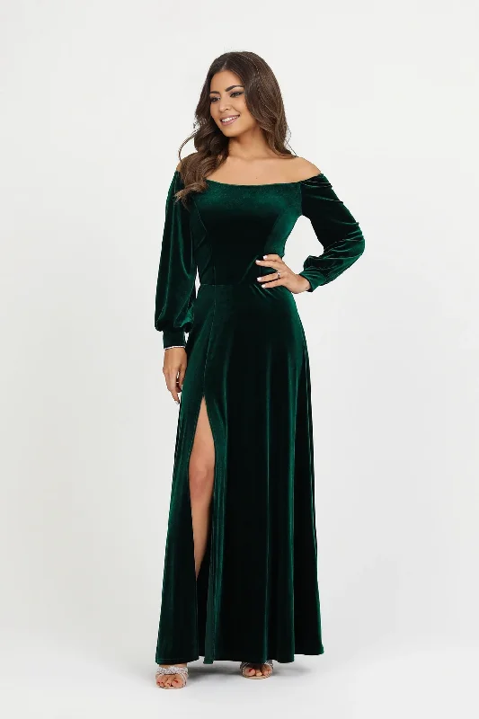 Charming Women's Outfit For Special Occasions Classic Charm Emerald Green Velvet Dress Winter Bridesmaid Dress Off The Shoulders Wedding Guest Dress