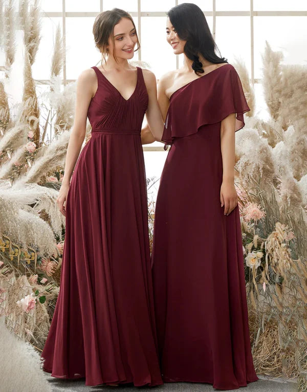 Women's Clothing And Garments Sets Discounts on Casual Weekend Styles Bridesmaid Dress One Shoulder Burgundy Chiffon