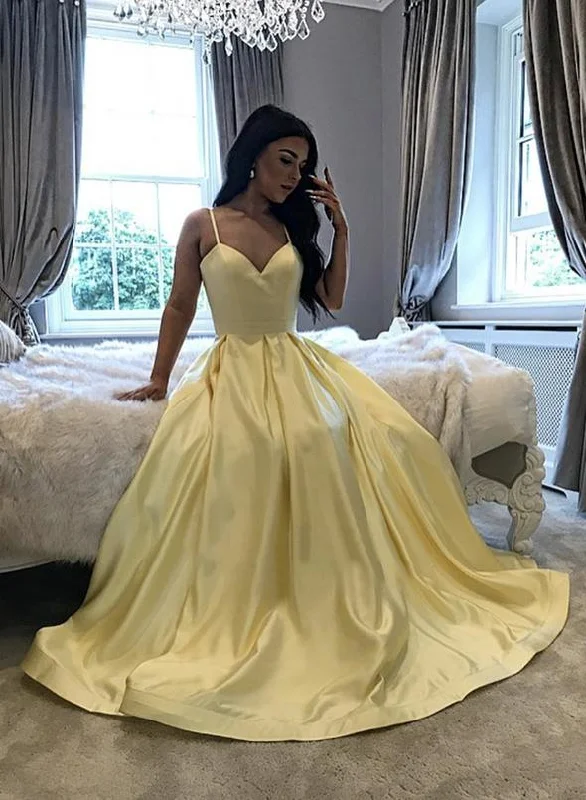 Vintage Clothing For Women Feminine Elegant Yellow satin long prom dress yellow evening dress   cg14082