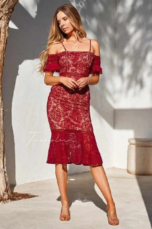 Women's Elegant Evening Attire Flowy Fabric Erica Dress - Red