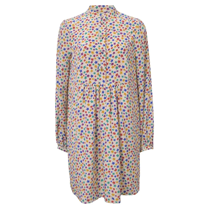 Modern Women's Clothes Artful Design Saint Laurent Star Print Shirt Dress in Multicolor Silk