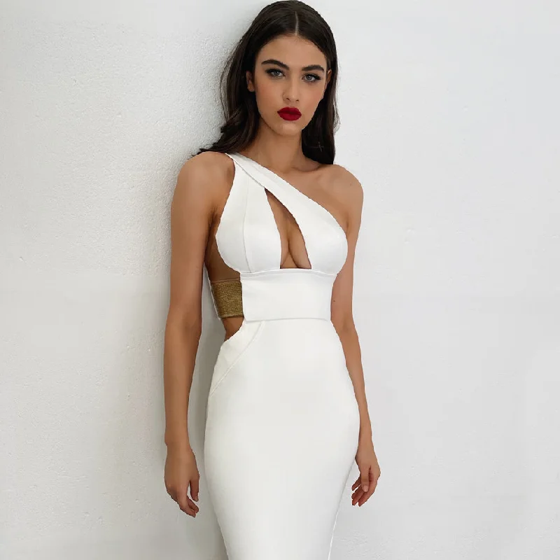 Comfortable Women's Clothing Classic Charm SB2298  High Fashion Dresses White Long Dresses For Woman Elegant Bandage Dress Bodycon Sexy