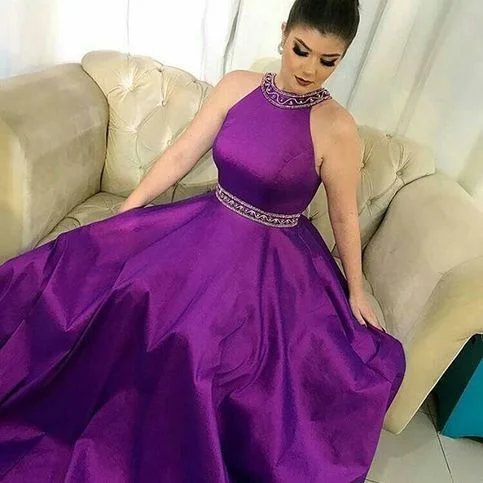 Women's Clothing For Work Effortless Comfort Purple prom dresses long satin Backless A Line Satin Beaded Sash evening gowns   cg14091