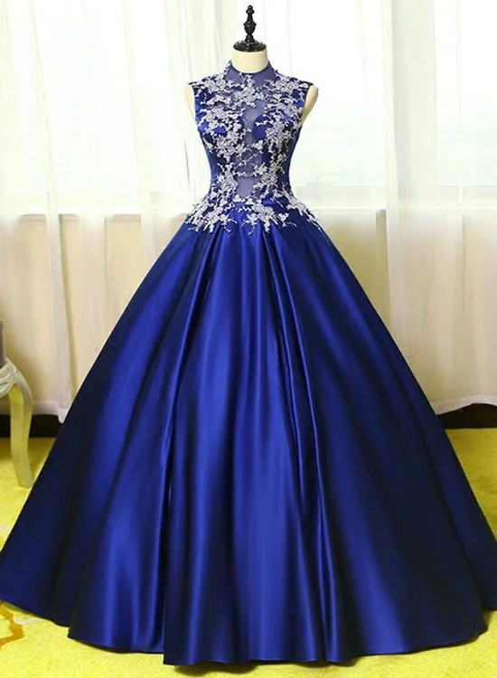 Women's Chic Outerwear Attire Chic Sophistication Royal Blue Satin Long Party Dress, Blue Formal Gowns, Prom Gowns    cg22667