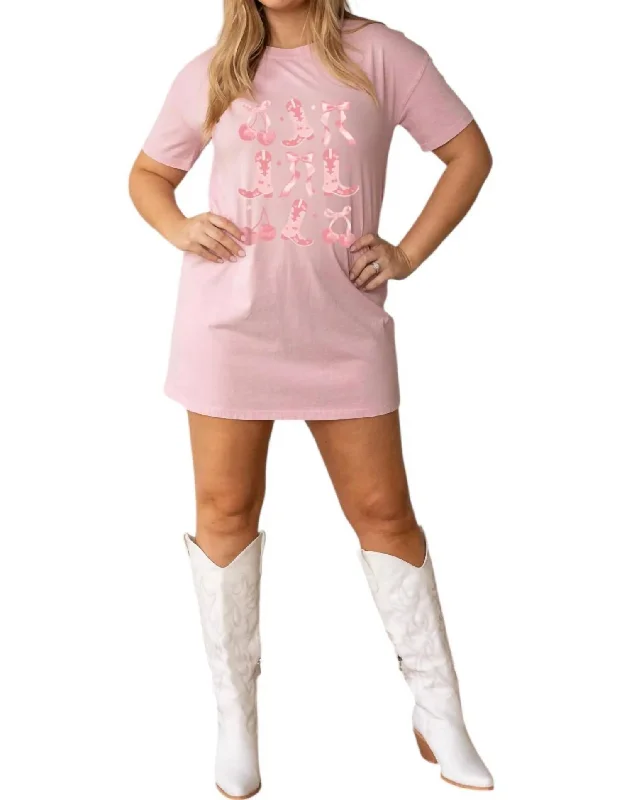 Modern Women's Apparel Refined Simplicity Boots And Bows T-Shirt Dress In Pink