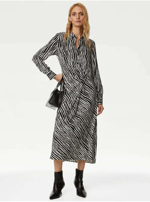 Women's Date Night Outfit Modern Glamour Striped Midaxi Shirt Dress