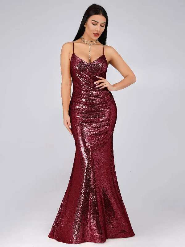 Formal Garments For Women Luxe Layering Dawn spaghetti strap sequin ball or bridesmaid dress