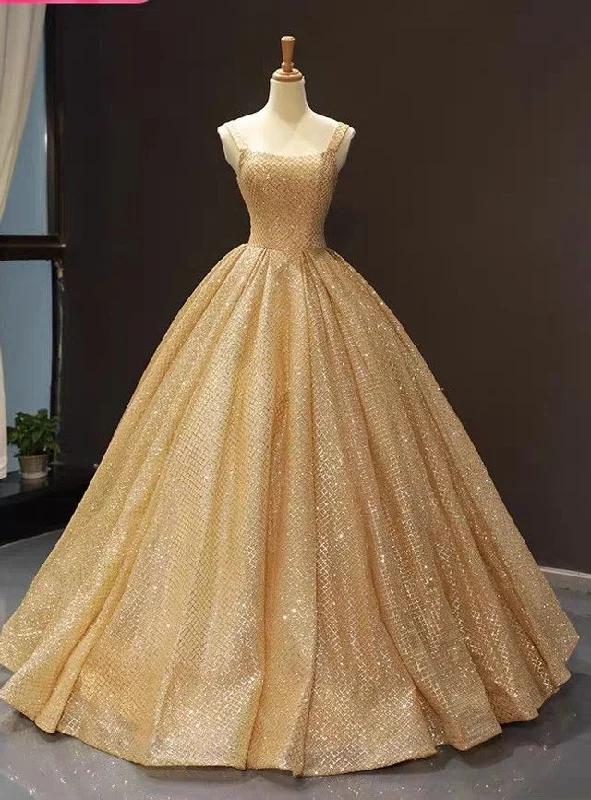 Women's Clothing Sets Minimalist Elegant Ball Gown Sequins Gold Quinceanera Dress Sweet 16 Dresses SH1669