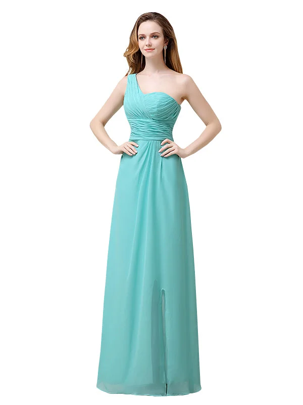 Women's Everyday Clothes Chic Sophistication Elegant One Shoulder A-line Chiffon Long Bridesmaid Dresses Online