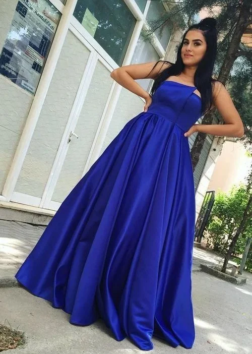 Women's Vintage-Inspired Clothing Statement Piece Gorgeous Royal Blue Simple Prom Dress, Sexy Backless Satin A-Line Prom dress cg6284