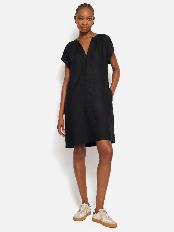 Casual Chic Clothing For Women Effortless Comfort Linen Smocked T-shirt Dress | Black