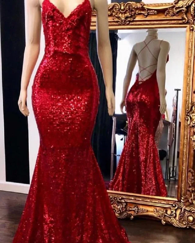 Women's Clothing Apparel Sets Vintage Elegance Burgundy Red Spaghetti Straps Mermaid Prom Dresses Long Evening Party Gown PL663