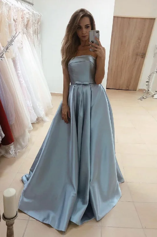 Women's Clothing Sets Mid - Week Surprise Simple blue satin long prom dress blue satin long evening dress   cg14123