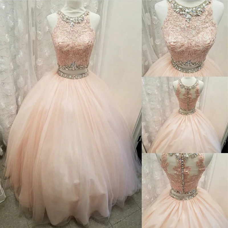 Fashion-Forward Women's Clothing Bold Silhouette Blush Pink Crop Top Ball Gown Prom Dress  Two Pieces Quinceanera Dress Debutante Gown 2020