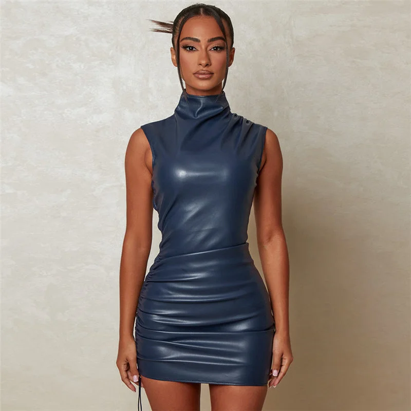 Women's Vintage-Inspired Clothing Dreamy Aesthetic 2023 spring prom boutique sleeveless party pu leather bodycon sexy womens dresses