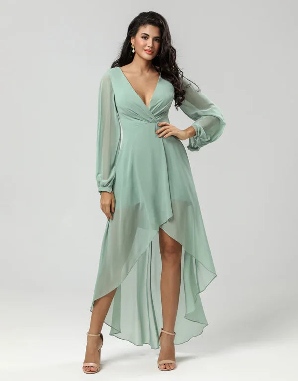 Women's Seasonal Attire Vintage Charm A Line Green with Long Sleeves Bridesmaid Dress