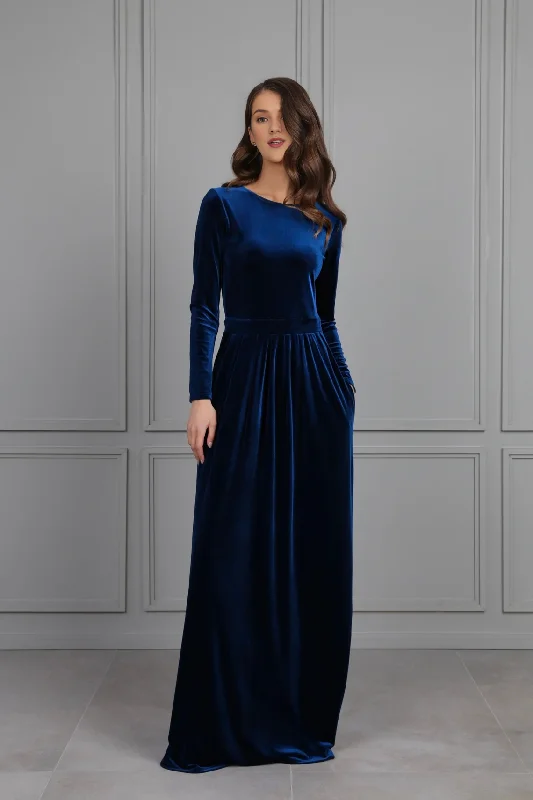 Women's Trendy Casual Outfit Feminine Soft - Hued Styles Winter Bridesmaid Velvet Dress With Pockets Wedding Guest Dress Maxi Dress Elegant Formal Dress