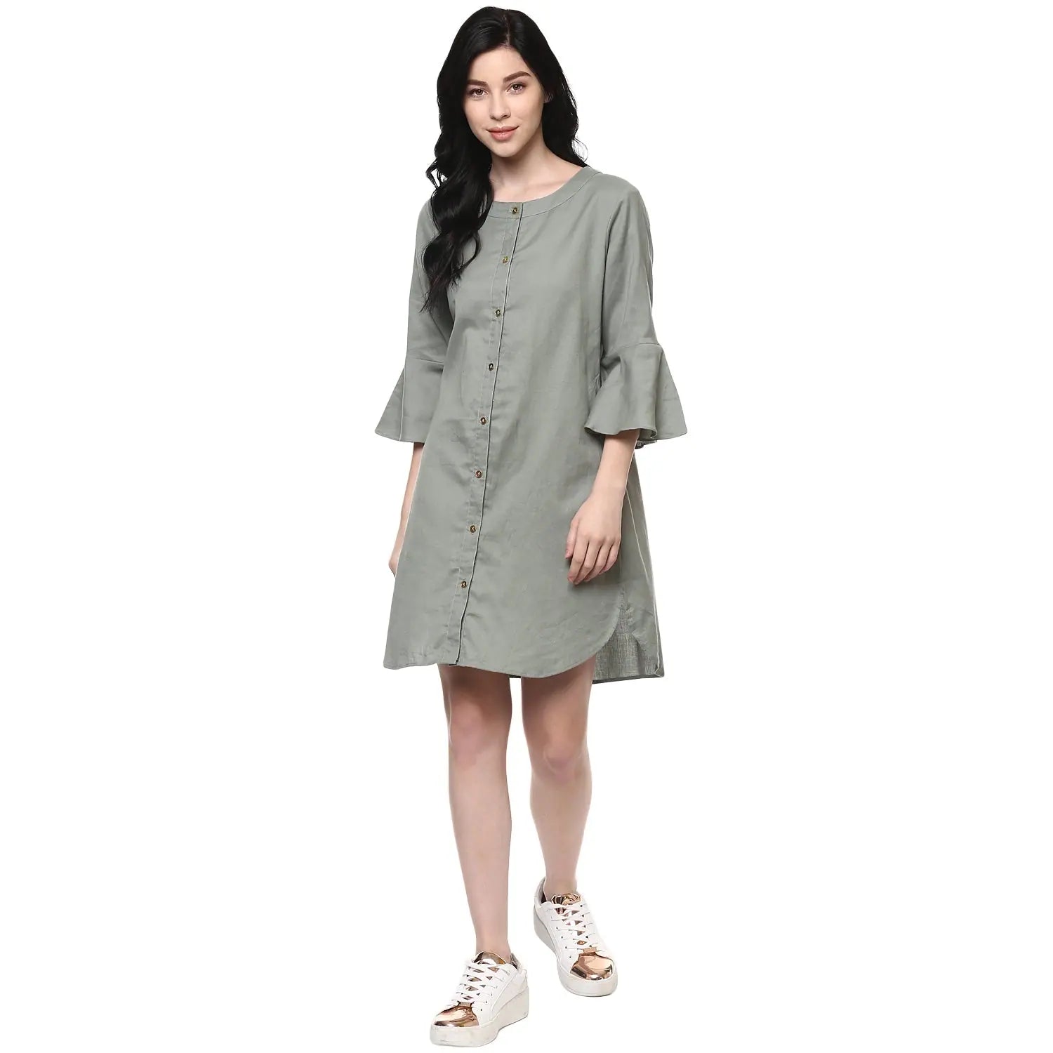 Women's Relaxed Outfit Exquisite Craftsmanship Bell Sleeves Shirt Dress