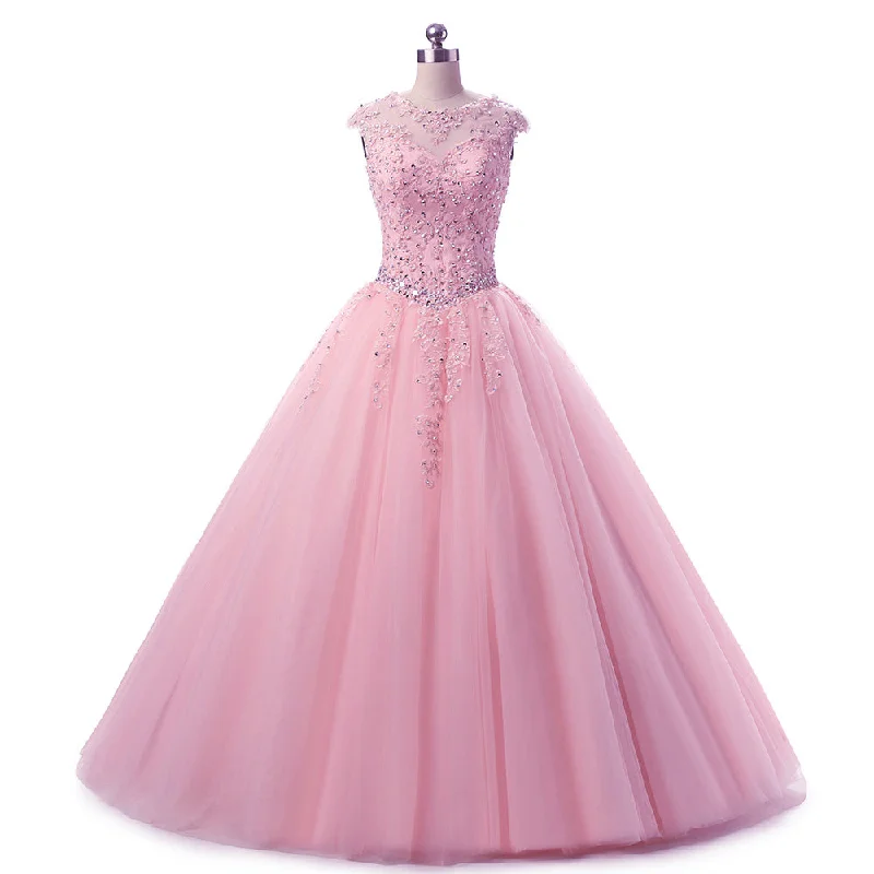 Women's Luxury Apparel Charming Silhouette LP7878 Cap Sleeves Lace Appliques Quinceanera Dresses Beaded Sweet 16 Dresses Ball Gown Prom Dresses