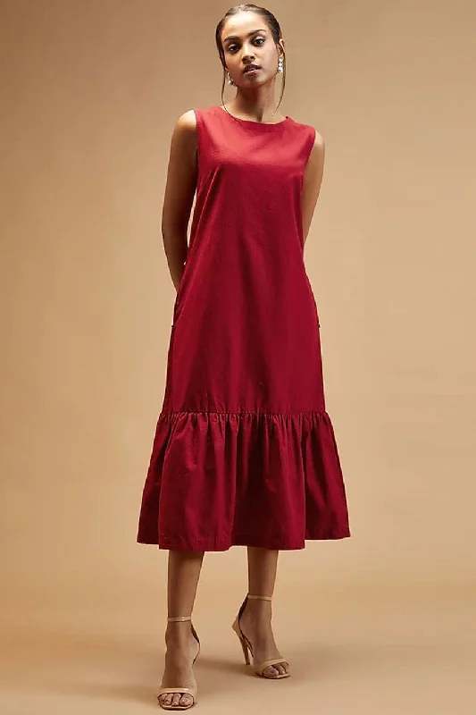 Women's Outerwear Clothing Romantic Flair Scarlet Red Sleeveless Dress