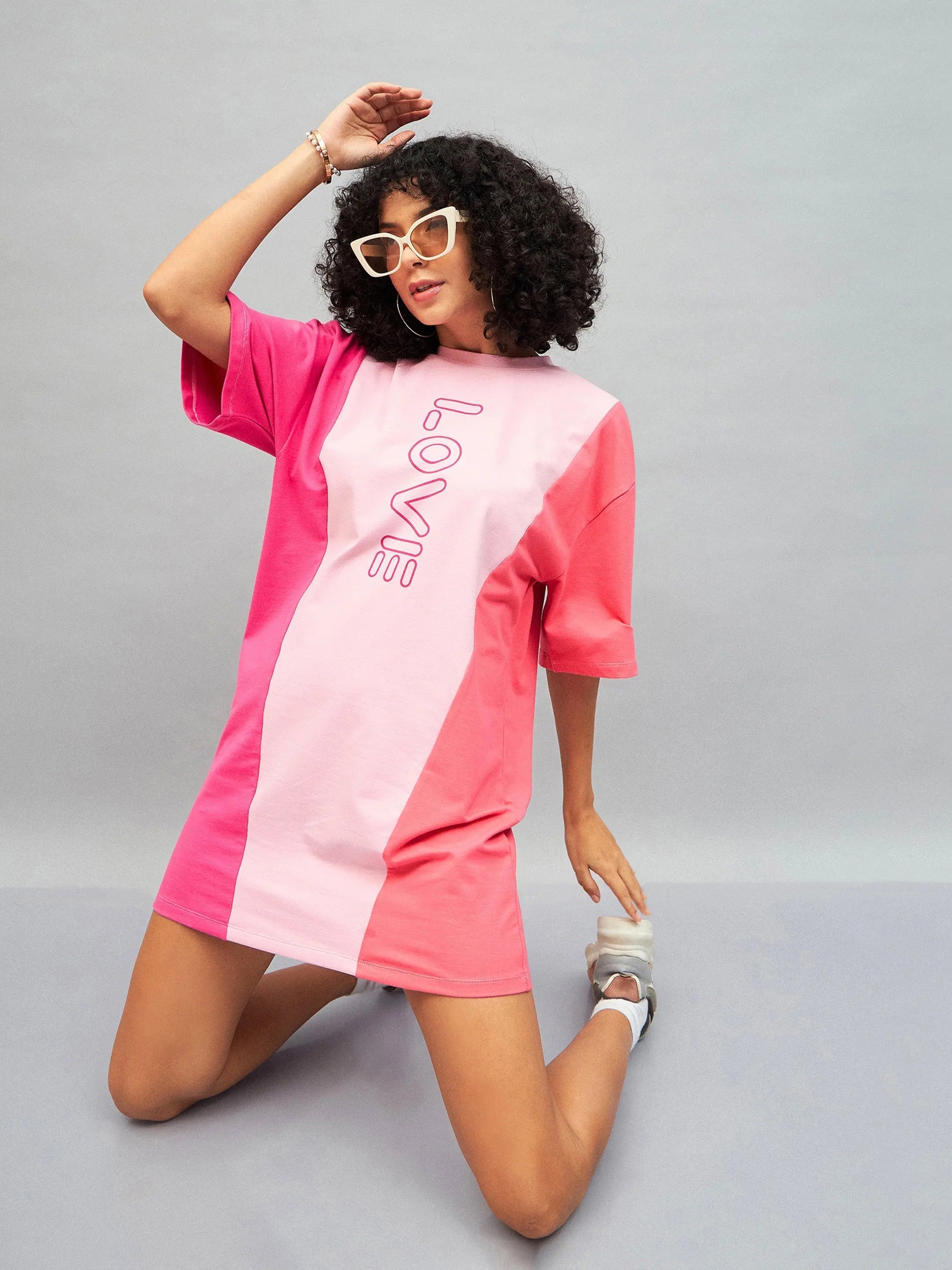 Women's Date Night Outfit Elegant Details Women Pink Love Colorblock T-Shirt Dress