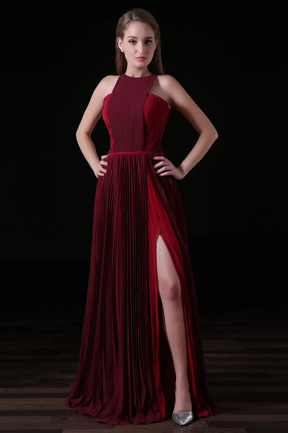 Women's High-End Clothing Score Big on Glamorous Red - Carpet Styles Pleat Draped Side Slit Off Shoulder Zipper Burgundy Bridesmaid Dresses