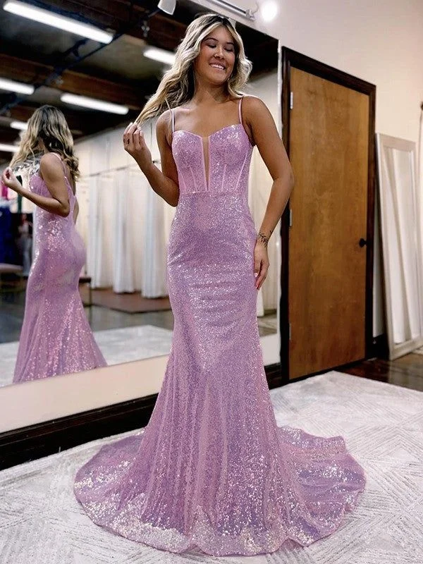 Women's Plus-Size Garments Modern Glamour Trumpet/Mermaid Sequins Sweetheart Sleeveless Court Train Corset Dresses Y4726